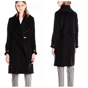 Badgley Mischka Manila womens black wool snap closure coat, size XL